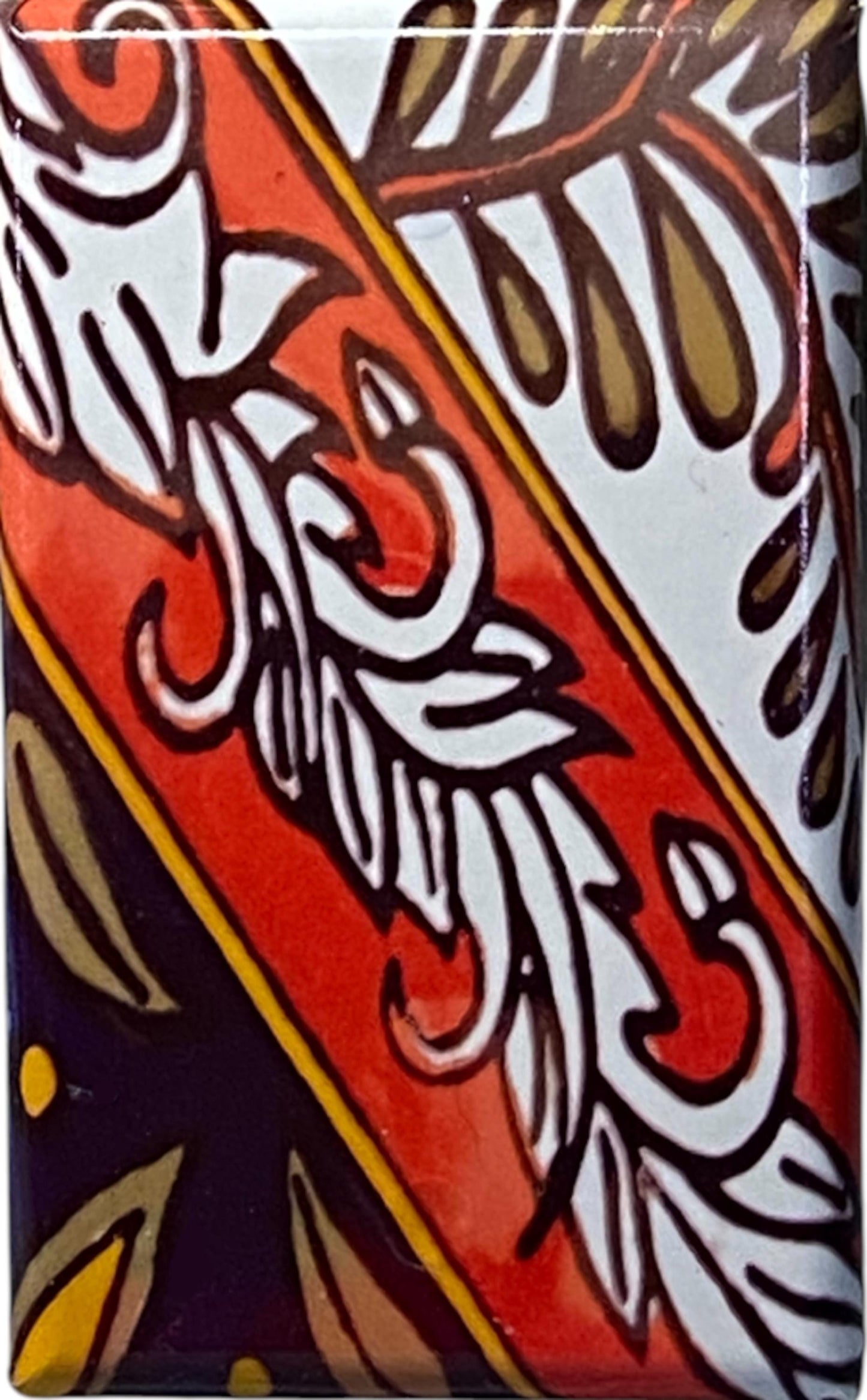 Talavera-Inspired Decorative Light Switch Cover from Mexican Tile Art – Orange, Brown, & White Accent for Walls, Backsplash, or Home Decor