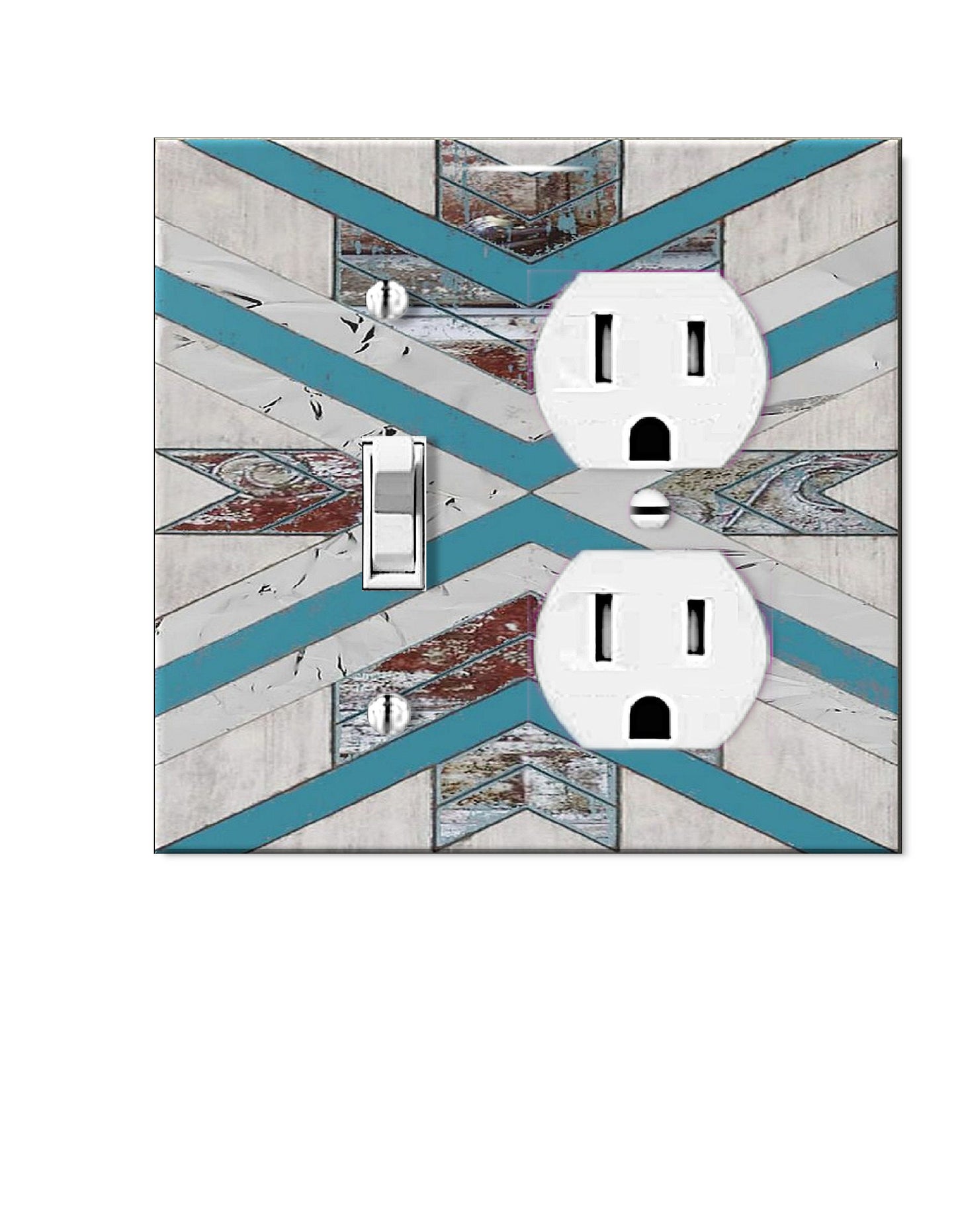 Rustic Boho Chevron Light Switch Cover – Blue and White Southwestern Wall Plate, Farmhouse Geometric Home Decor, Western Switchplate