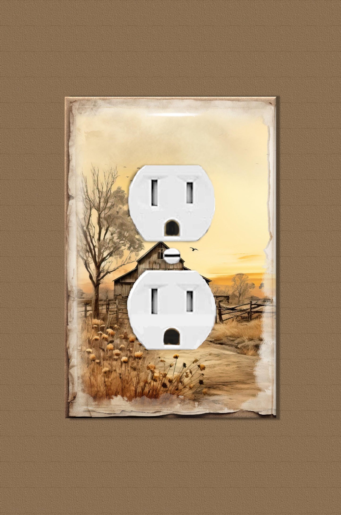 Rustic Old Country Home Art Light Switch Cover - Colorful Outlet Cover - Decora Switch Plate - Country Kitchen Hardware - Junk Journal Page
