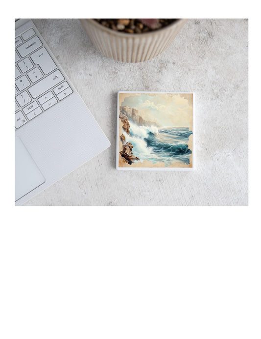 NEW ITEM: Nautical Print Coasters Set of 4 or 6 | Square Ceramic 4" Cork Back Drink Mats | Kitchen/Dining Table Decor, Watercolor Coasters