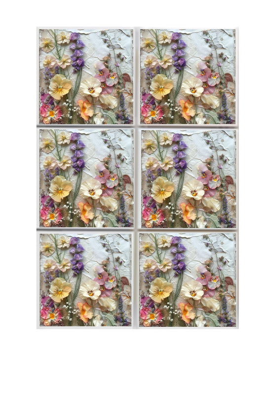 3D Flowers Print Coasters Set of 4 or 6 | Square Ceramic 4" Cork Back Drink Mats | Kitchen/Dining Table Decor, Floral Coasters Botanical