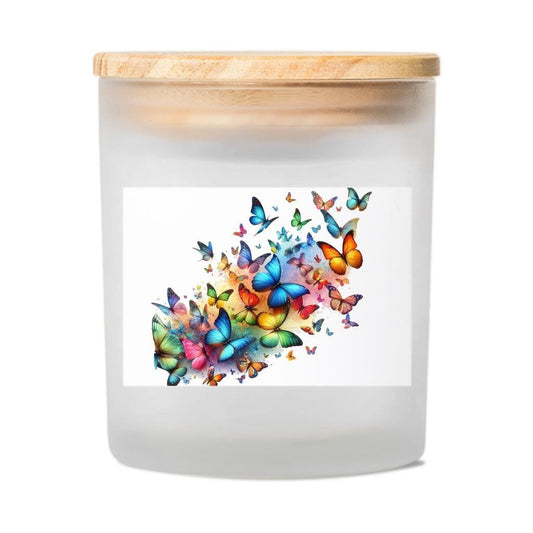 Butterflies in Flight Scented Candle - 11 oz Frosted Glass Jar w/Maple Lid, 12 Fragrance Options, Relaxing Aromatherapy, Gift for Her