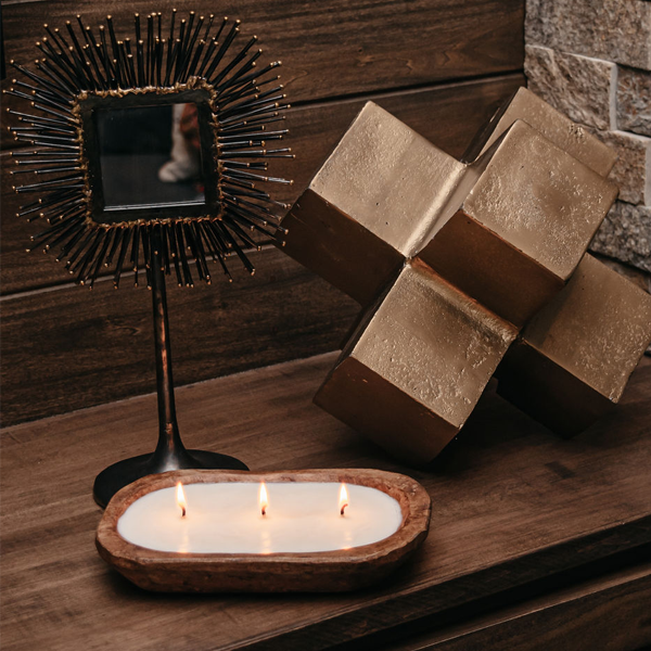 3-Wick Hand Carved Dough Bowl Decor Soy Candle - Costa Del Ahazar, Warm Tropical Fragrance