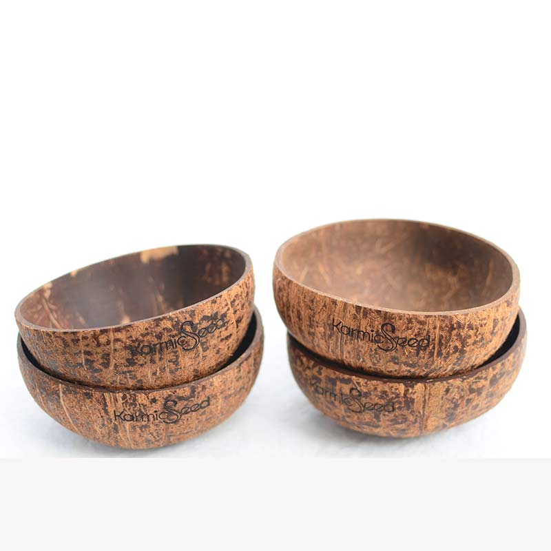 Handmade Coconut Bowls (Set of 4), Karmic Bowls, Natural Coconut Shell Bowls, Reclaimed Organic