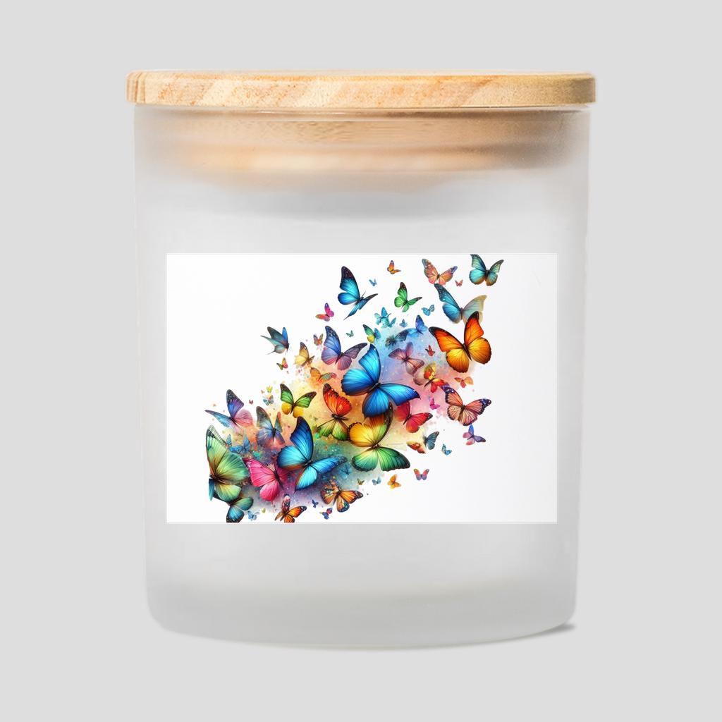 Butterflies in Flight Scented Candle - 11 oz Frosted Glass Jar w/Maple Lid, 12 Fragrance Options, Relaxing Aromatherapy, Gift for Her