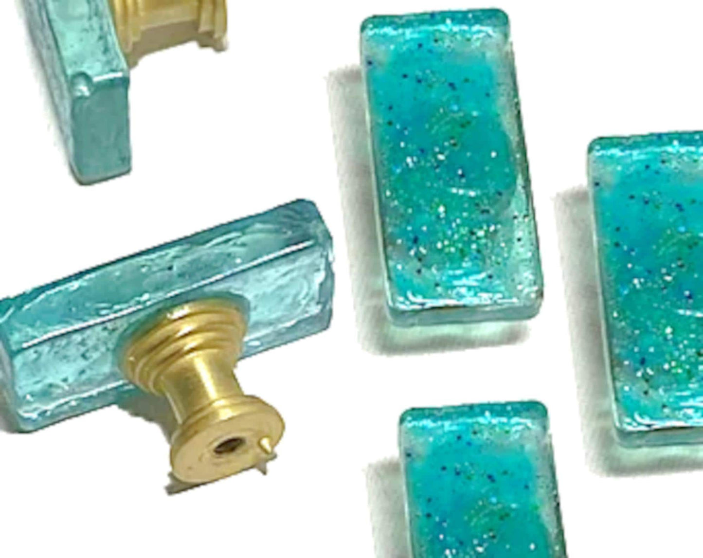Oceanic Opulence: Sea Blue Glass Knobs with Metal Stems - Sparkling Drawer, Bathroom Cabinet & Dresser Accents, Choose From 5 Stem Colors