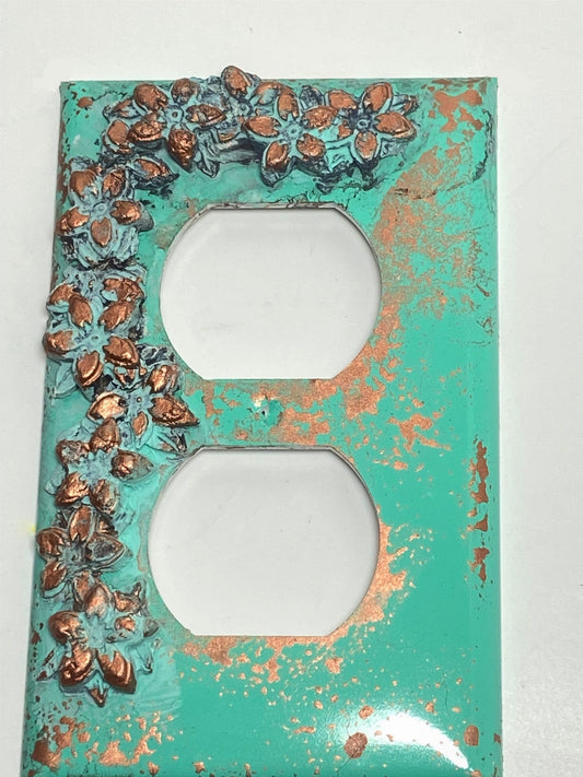 Baroque Beauty Switch Plate Cover: Copper Roses on Turquoise | Outlet Cover, Electrical Light Switch Plate - Elegant Wall Decor