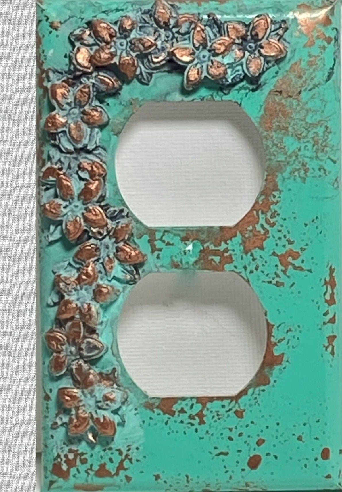 Baroque Beauty Switch Plate Cover: Copper Roses on Turquoise | Outlet Cover, Electrical Light Switch Plate - Elegant Wall Decor