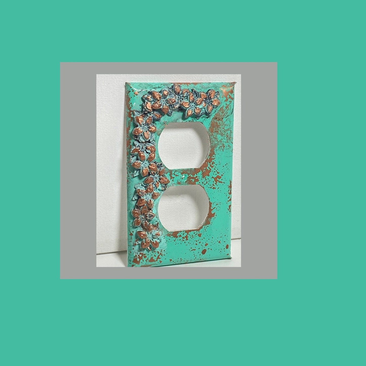 Baroque Beauty Switch Plate Cover: Copper Roses on Turquoise | Outlet Cover, Electrical Light Switch Plate - Elegant Wall Decor