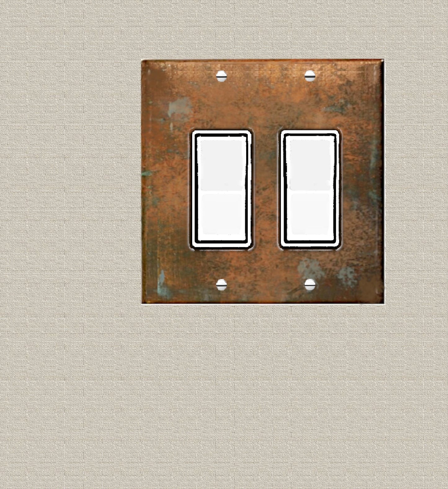 Handcrafted Switch Plate Covers: Simulated Aged Copper with Blue-Green Verdigris Patina - Metal or Plastic-Duplex-Outlet Light Switch Covers