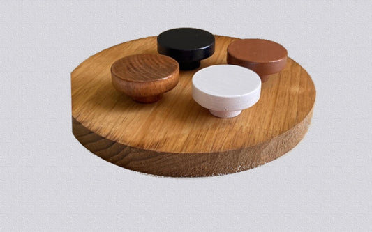 Boho Wooden Cabinet Knobs – Rustic Natural, Black, Brown, and White Drawer Pulls – Handmade Decorated Flat Top Furniture Knobs