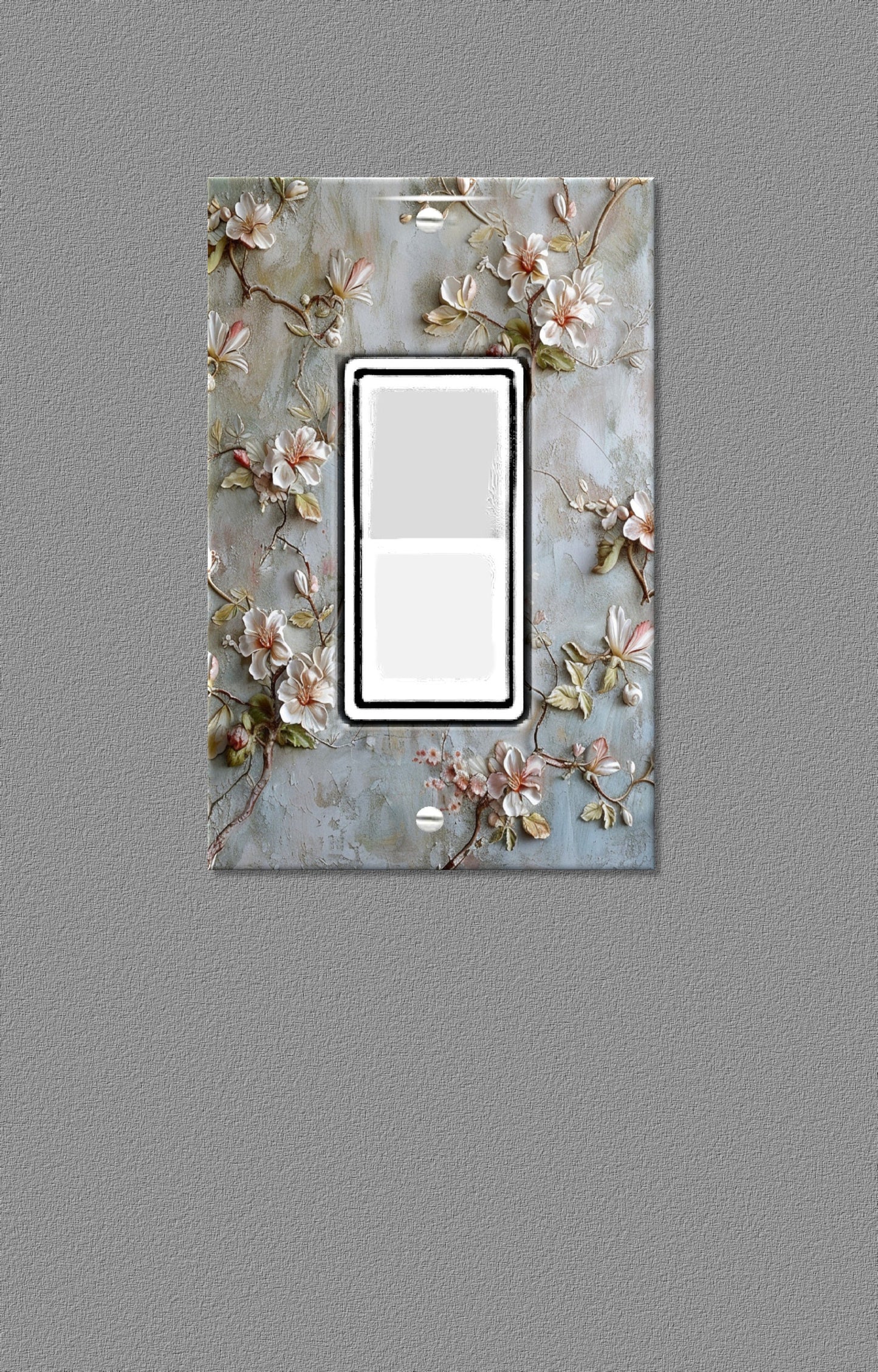 NEW DESIGN Elegant Silver & Lite Pink Floral Light Switch Cover - Watercolor Print Outlet Plate, Wall Plate, Switchplate, Switch Plate Art