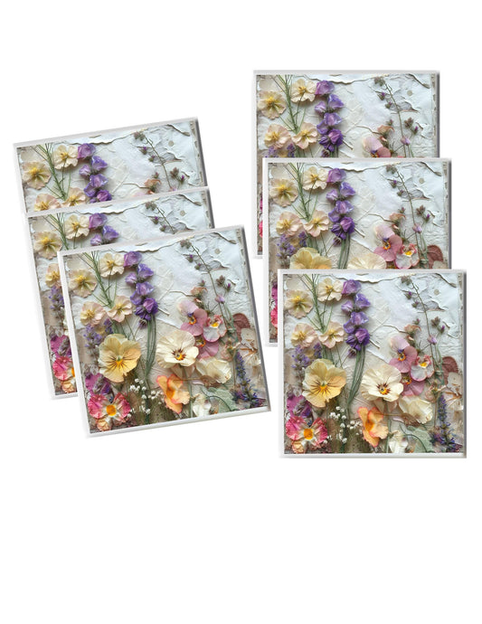 3D Flowers Print Coasters Set of 4 or 6 | Square Ceramic 4" Cork Back Drink Mats | Kitchen/Dining Table Decor, Floral Coasters Botanical