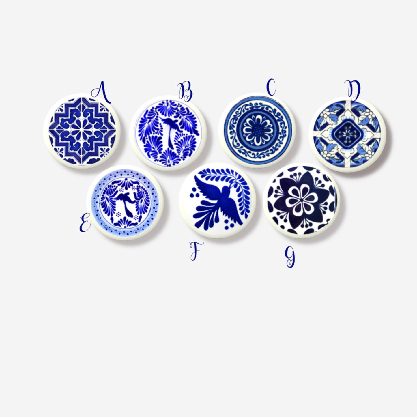 Talavera Blue Collection Dresser Knobs - Mexican Tile Inspired Decorative Cabinet Hardware for Kitchen and Bath - Cute Unique Handmade