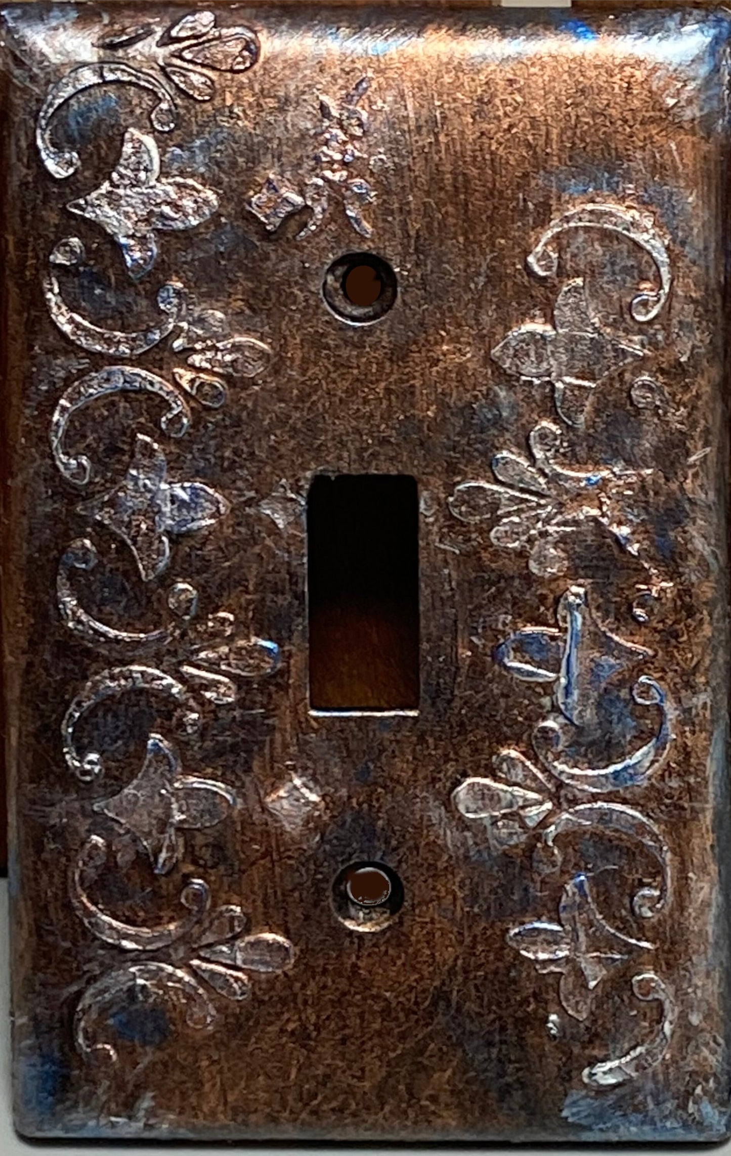 Baroque Switch Plate Mixed Media Outlet Cover, Artisan 3D Designed & Sculpted, Single Toggle Copper Switch Plate Cover, Outlet Wall Plate