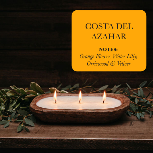 3-Wick Hand Carved Dough Bowl Decor Soy Candle - Costa Del Ahazar, Warm Tropical Fragrance