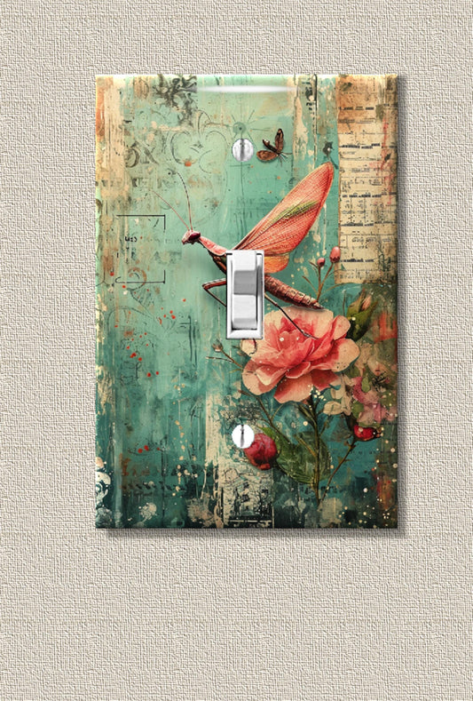 Fireflies and Flowers Light Switch Cover – Rustic Broken Concrete Wall Plate, Nature-Inspired Decor, Cottagecore or Industrial Switchplate