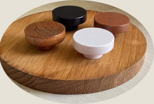 Boho Wooden Cabinet Knobs – Rustic Natural, Black, Brown, and White Drawer Pulls – Handmade Decorated Flat Top Furniture Knobs