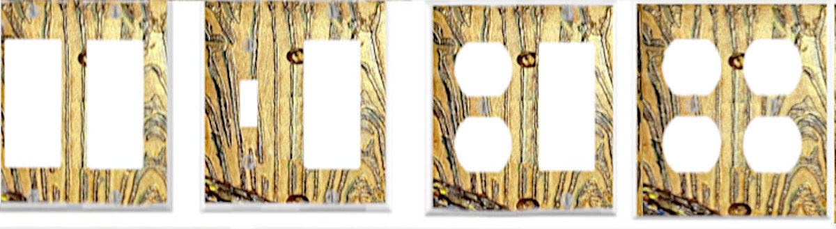 Textured Switch Plate, Golden Wood Grain with a Bird in Flight, Mixed Media Outlet Cover for Kitchen, Bathroom, Bedroom. FREE US SHIPPING