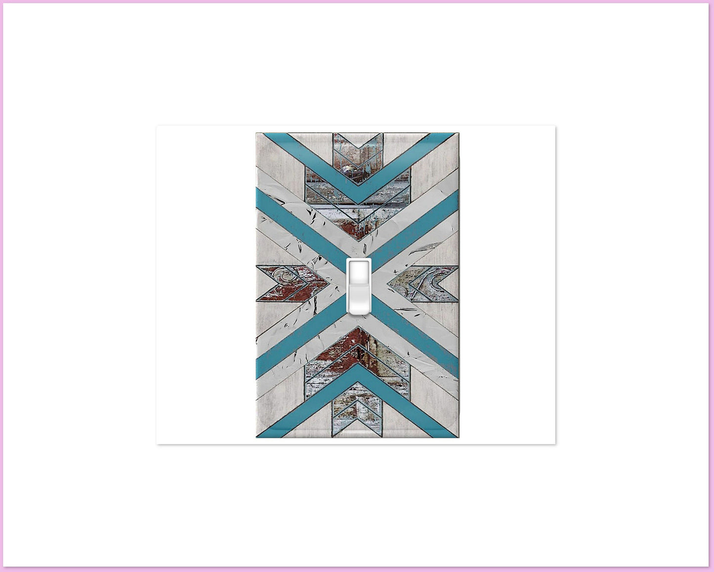 Rustic Boho Chevron Light Switch Cover – Blue and White Southwestern Wall Plate, Farmhouse Geometric Home Decor, Western Switchplate