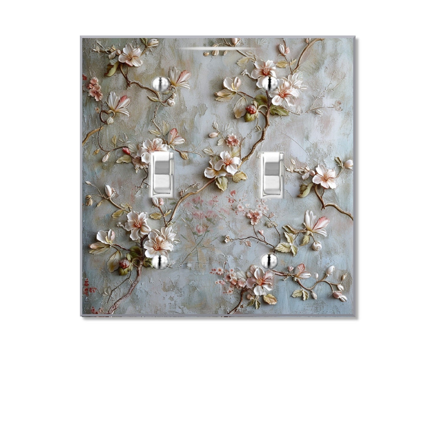 NEW DESIGN Elegant Silver & Lite Pink Floral Light Switch Cover - Watercolor Print Outlet Plate, Wall Plate, Switchplate, Switch Plate Art