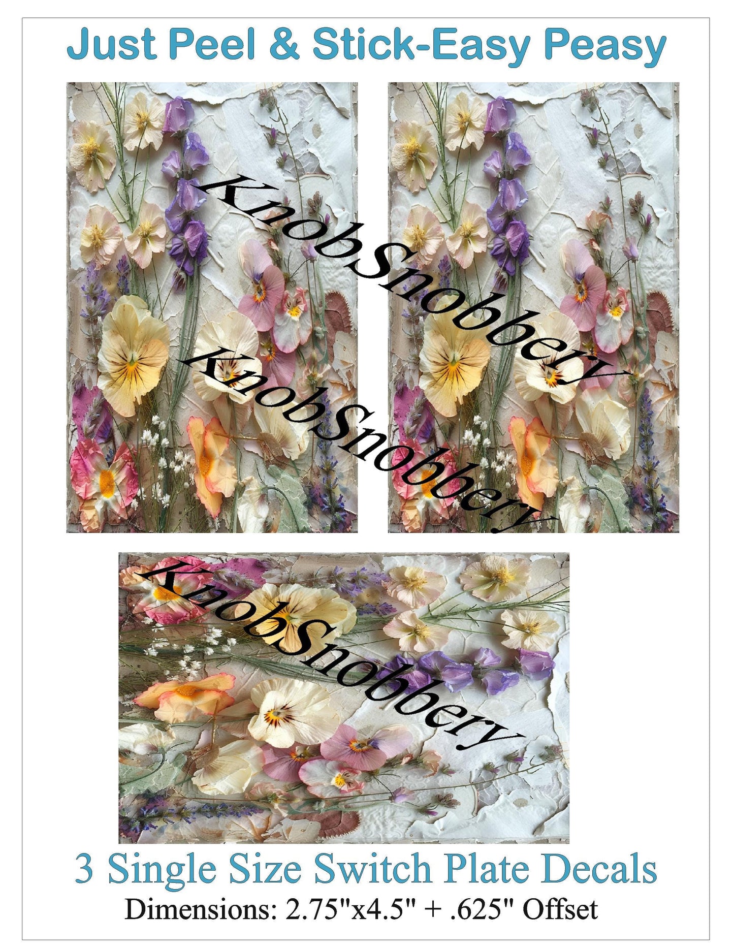 Pressed Flower Self-Adhesive Light Switch Decal | Peel AND Stick Decal | Floral Sticker for Journals, Laptops, Crafts & DIY Home Decor