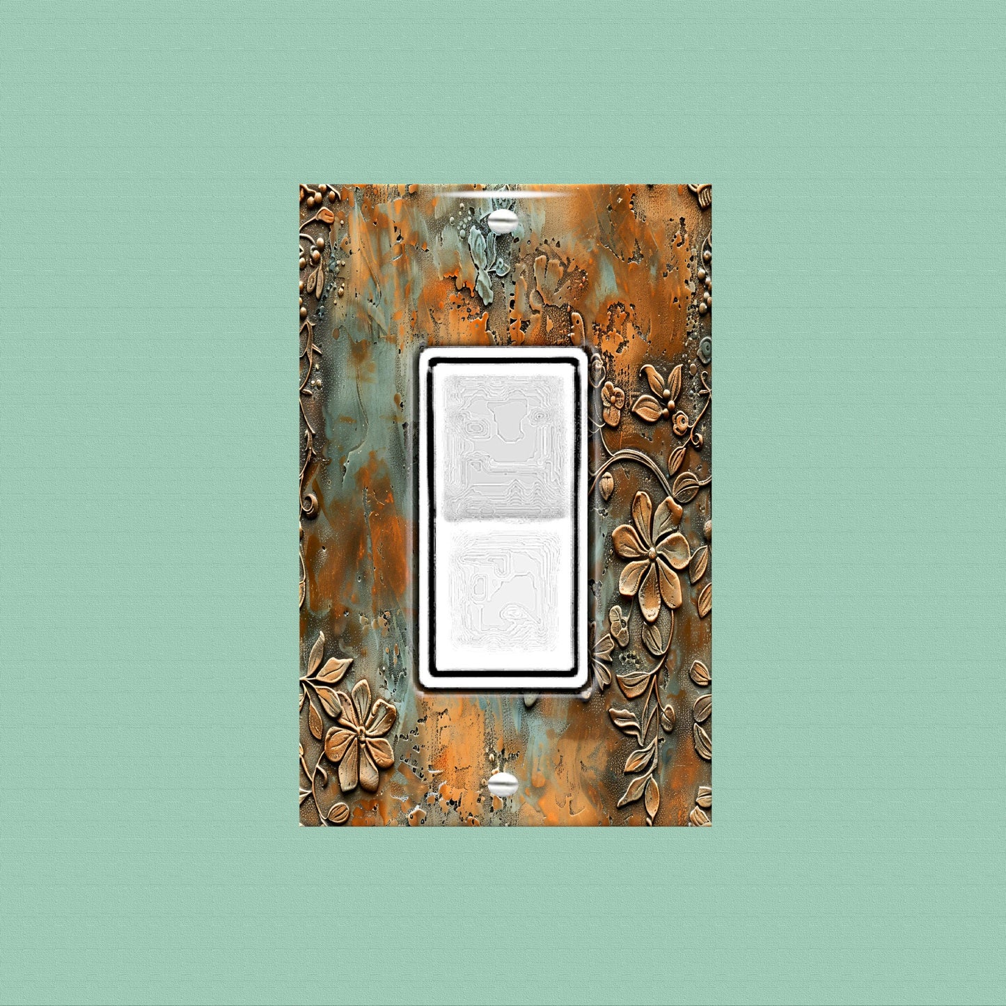Rustic Bronze Floral Print Light Switch Plate Cover - Print of Embossed Metallic Flowers Patina Highlights-Perfect for Bedroom\Office Decor