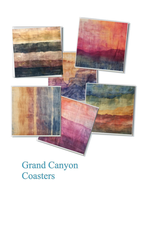 Canyon Colors Coaster Set of 4 or 6 | Square Ceramic 4" Mug Mats | Absorbent Cork Back Drink Coasters | Kitchen & Dining Table Mats