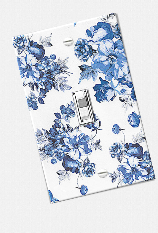Blue and White Floral Switch Plate, Elegant Decorative Light Switch Cover Home Decor, Vintage Floral Design Cottagecore Outlet Cover