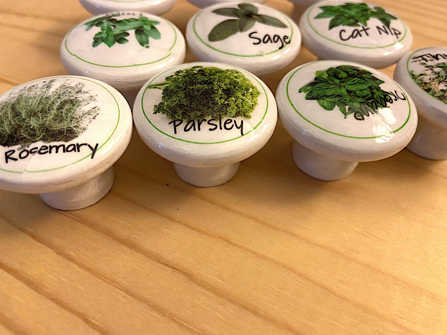 Herb Garden Cabinet Knobs – Set of Decorative Kitchen Drawer Pulls with Basil, Thyme, Oregano, Rosemary & More | Botanical Kitchen Hardware