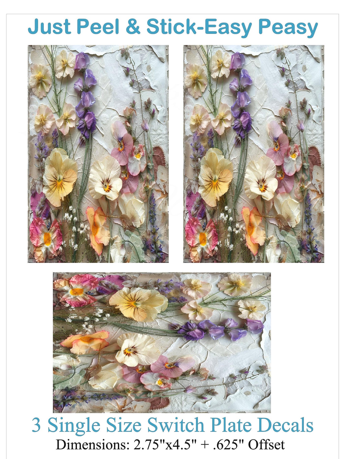 Pressed Flower Self-Adhesive Light Switch Decal | Peel AND Stick Decal | Floral Sticker for Journals, Laptops, Crafts & DIY Home Decor