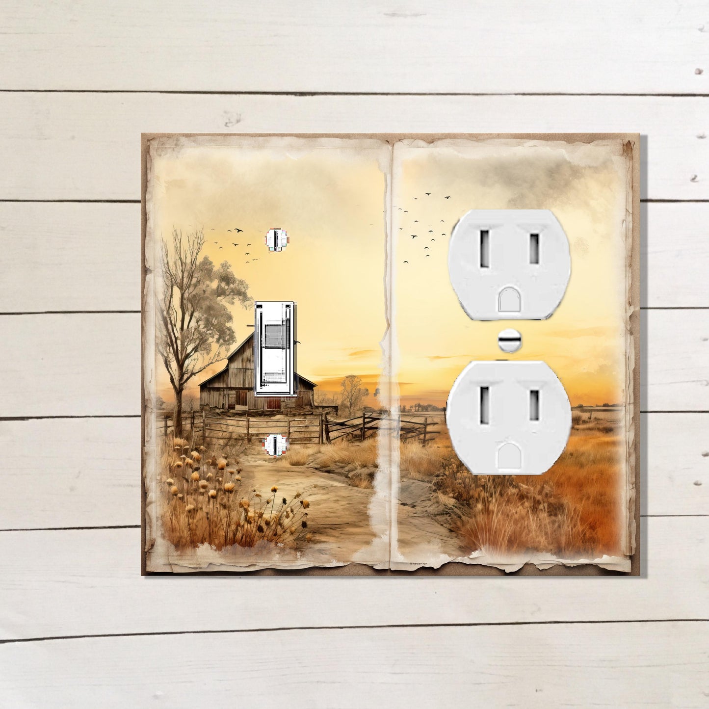 Rustic Old Country Home Art Light Switch Cover - Colorful Outlet Cover - Decora Switch Plate - Country Kitchen Hardware - Junk Journal Page
