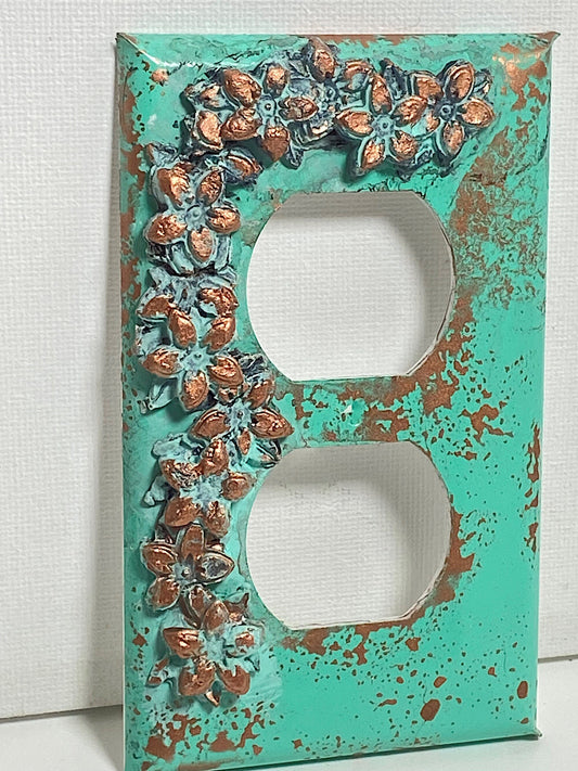 Baroque Beauty Switch Plate Cover: Copper Roses on Turquoise | Outlet Cover, Electrical Light Switch Plate - Elegant Wall Decor