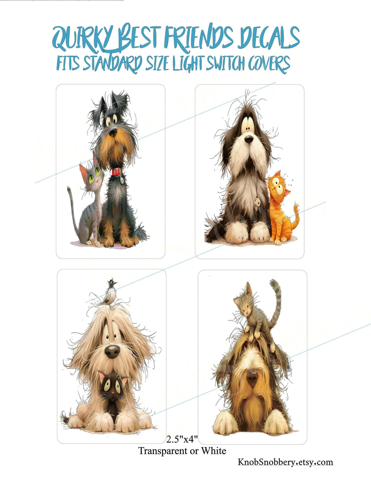 Quirky Best Friends Decals – 4 Funny Pet Decals for Light Switches, Laptops, Tumblers, Notebooks – Easy Peel-and-Stick Vinyl Sticker Set