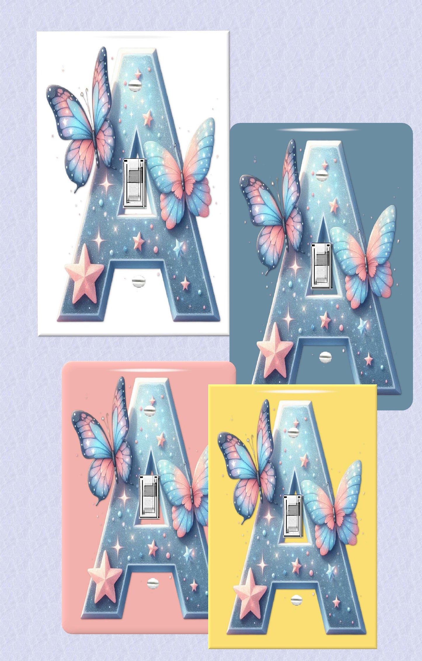 Kids' Room Butterfly Light Toggle Switch Cover - Customized Name Letters, Starry Sky Design and Butterflies, New Baby Gift, Novelty Gift