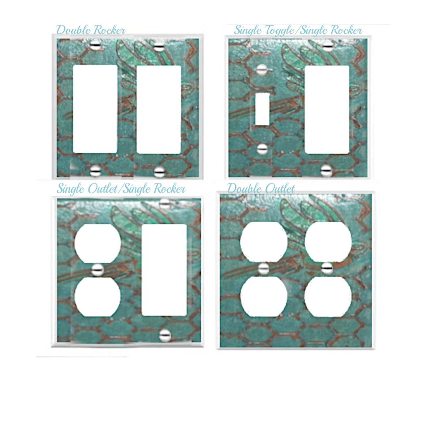 Handcrafted Teal Switch Cover: 3D Embossed Honeycomb Texture with Blue Bird Design - Artisan Made in USA - 3D Teal Outlet Cover Wall Plate