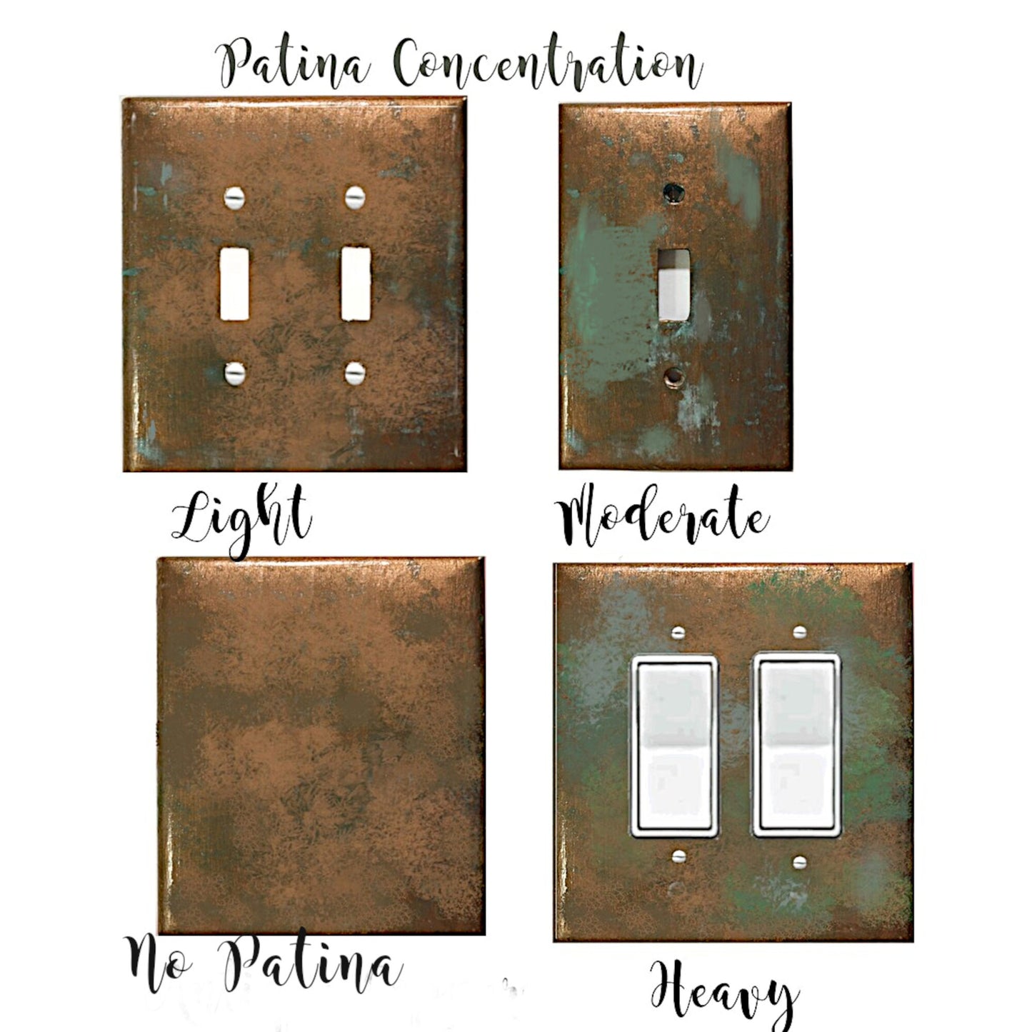Rustic Patina Light Switch Covers – Industrial Farmhouse Copper Plates, Aged Copper with Blue-Green Verdigris Patina- Metal or Thermoplastic