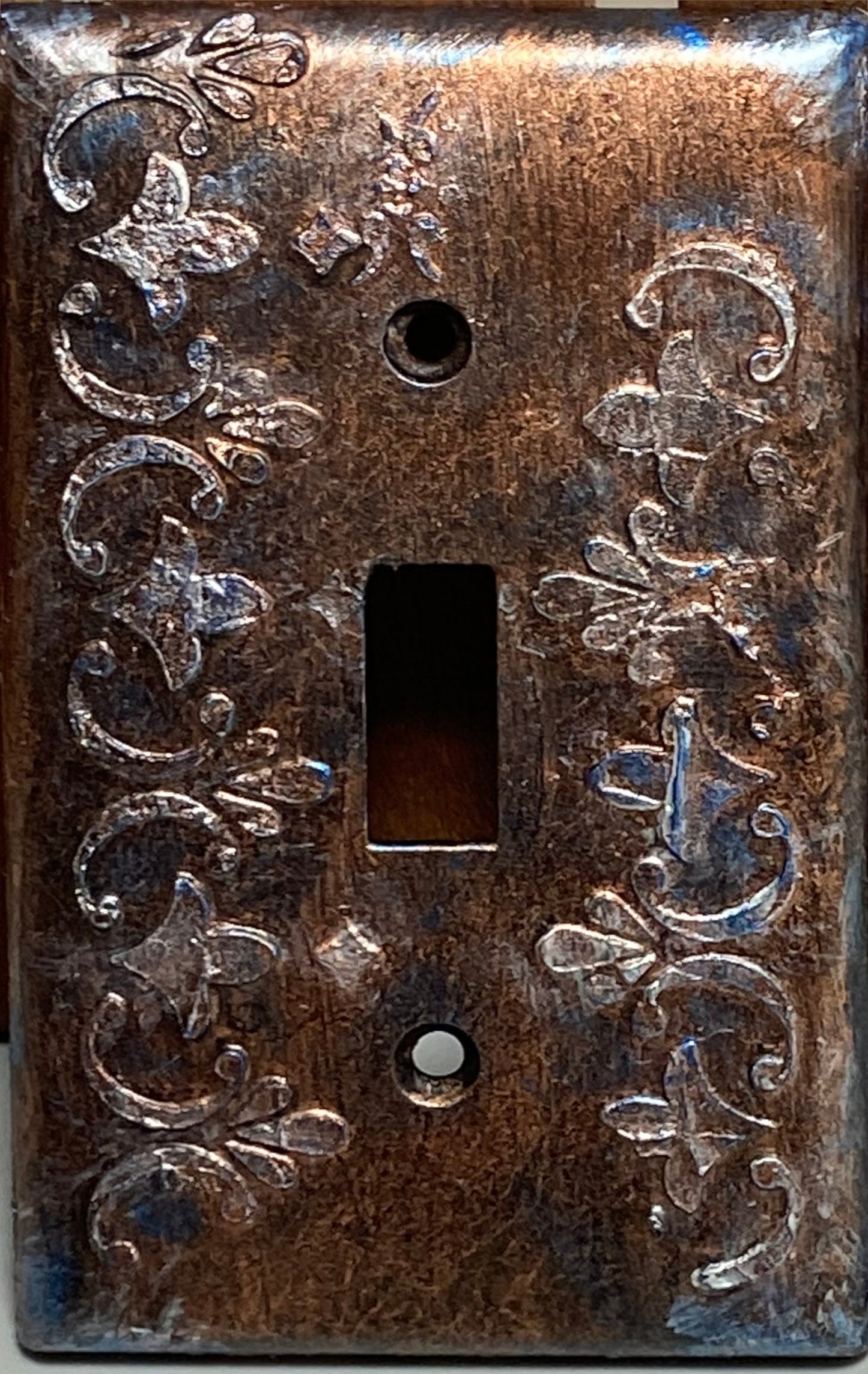 Baroque Switch Plate Mixed Media Outlet Cover, Artisan 3D Designed & Sculpted, Single Toggle Copper Switch Plate Cover, Outlet Wall Plate