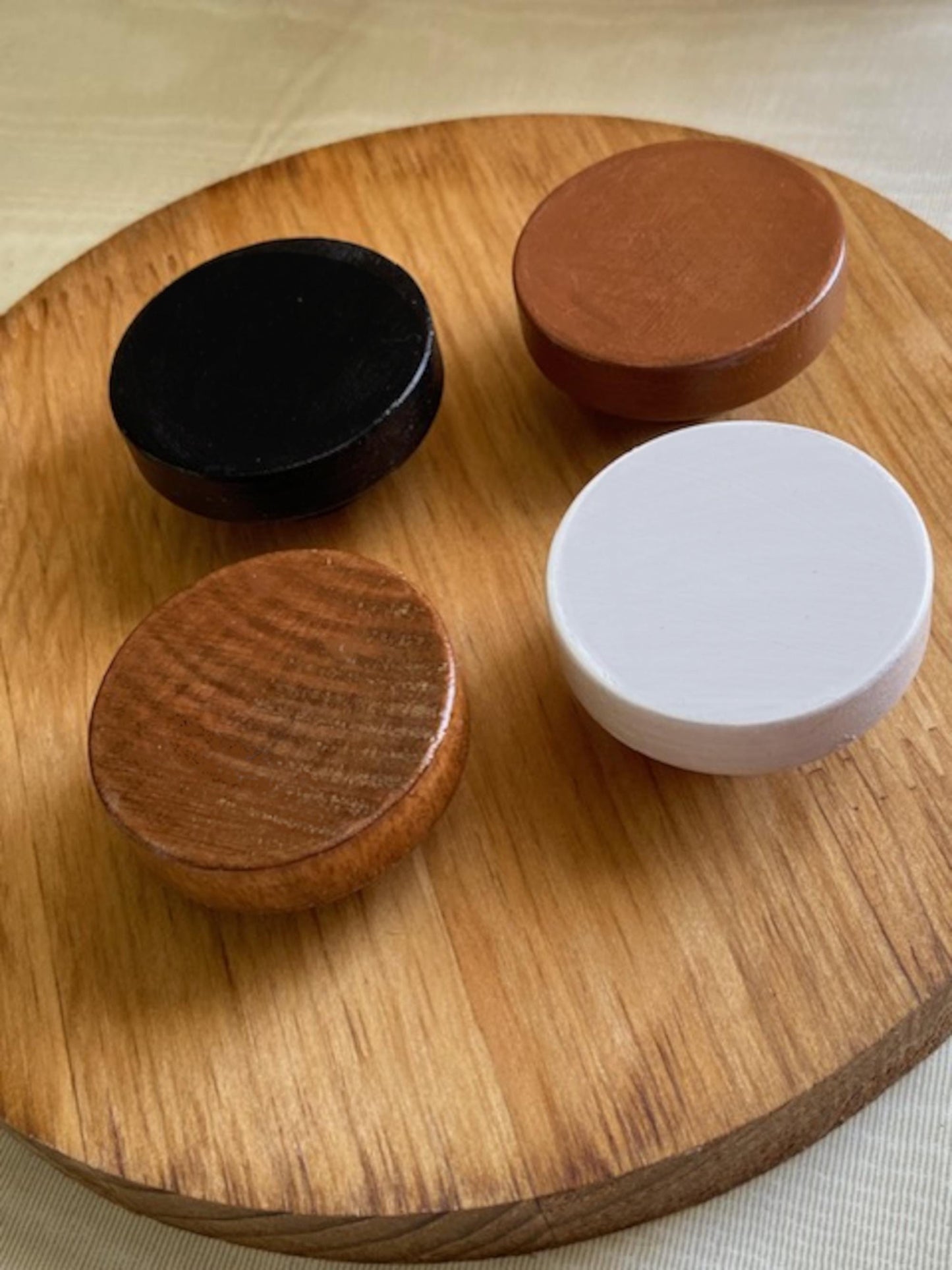 Boho Wooden Cabinet Knobs – Rustic Natural, Black, Brown, and White Drawer Pulls – Handmade Decorated Flat Top Furniture Knobs