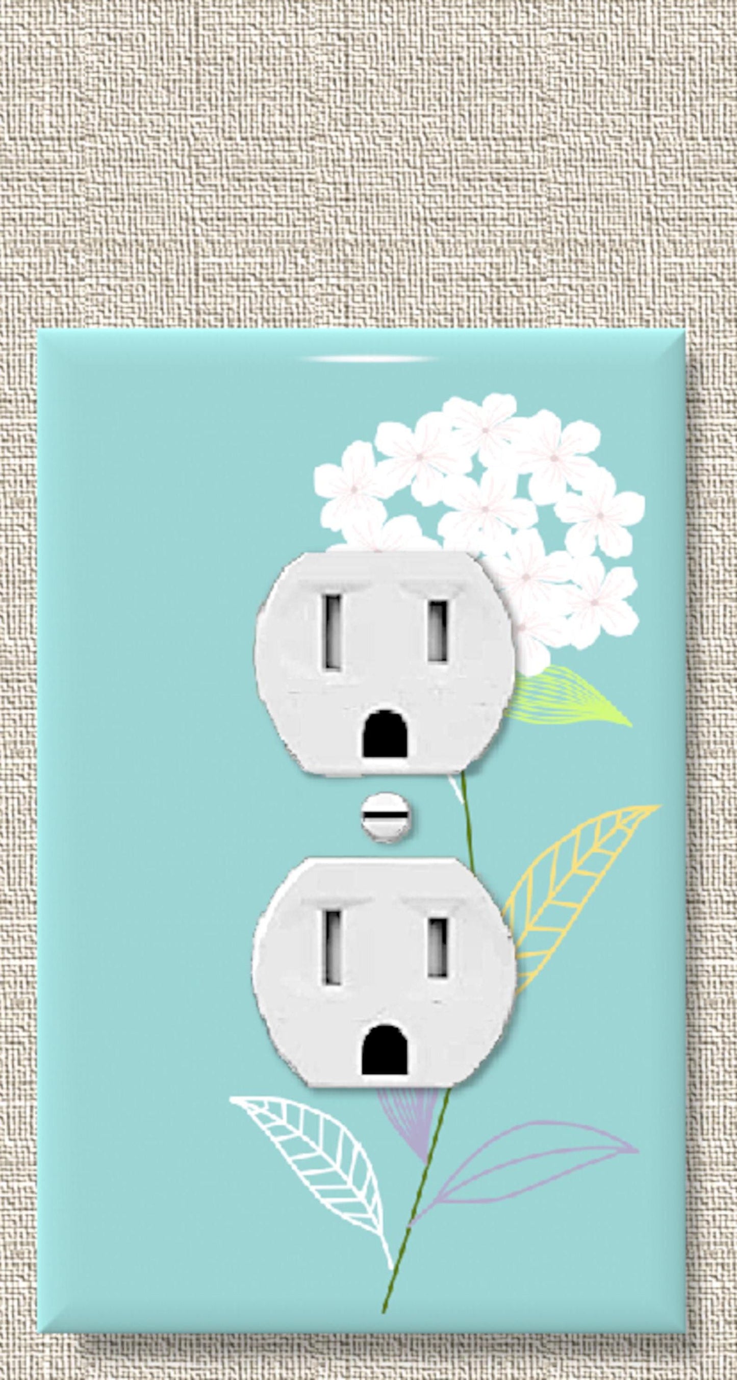 Floral Light Switch Cover - White Hydrangea on Aqua Background - Decorative Switch Plate for Home, Nursery, or Bathroom - Outlet Cover