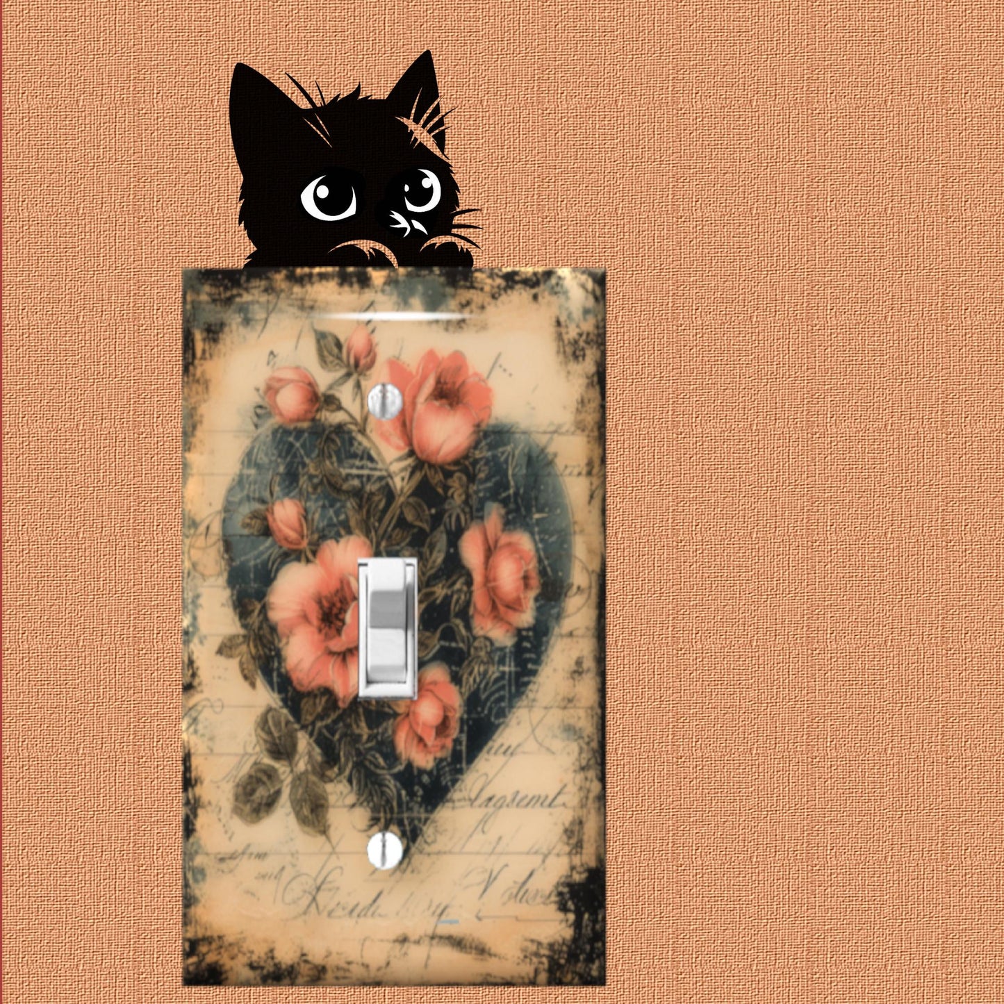 Peek-a-Boo Kitty Cat Light Switch Sticker Decal, Easy Peel-n-Stick Decorative Switch Plate Decal, Cute Vinyl Decal Removable & Damage Free