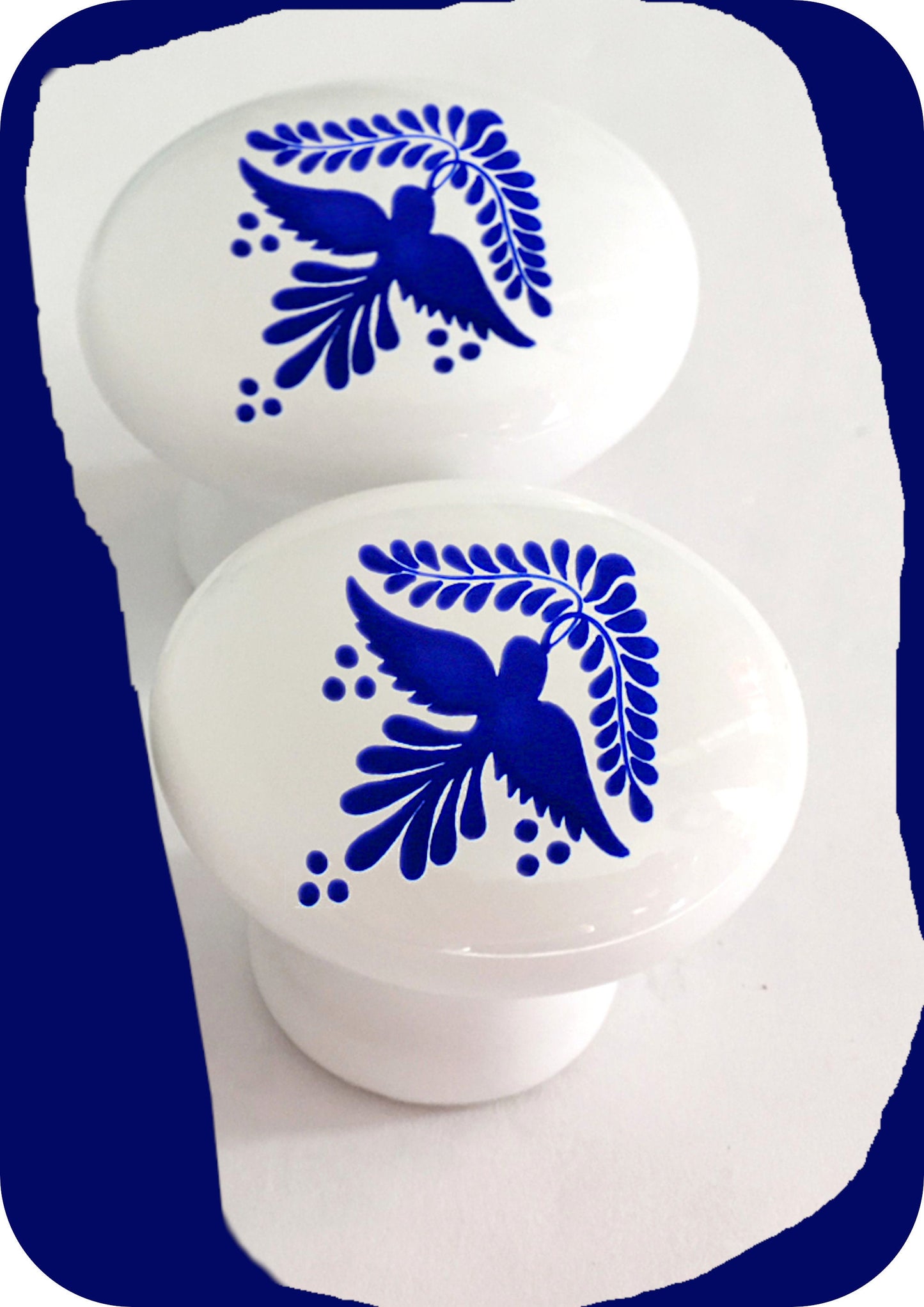 Blue Dove and White Floral Drawer Pulls: Charming Wooden Knobs for Cabinet and Drawer Enhancement, Kitchen and Bathroom Décor, Dresser Pulls