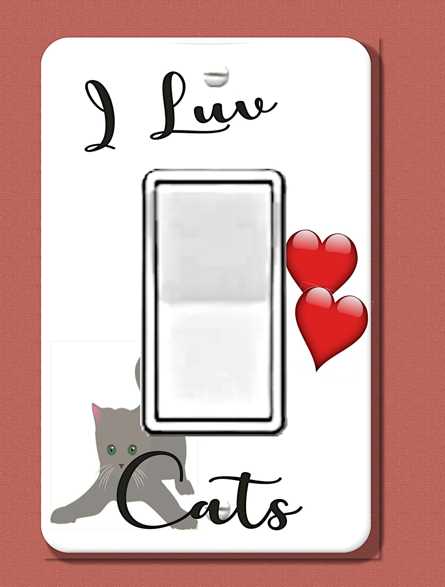 I Luv Cats Light Switch Cover – Cute Cat Lover Wall Plate | Funny Cat Decor for Pet Owners | Light Switch Vinyl Sticker Plate