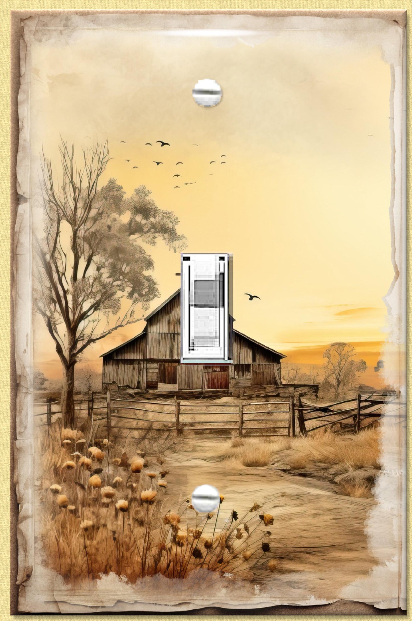 Rustic Old Country Home Art Light Switch Cover - Colorful Outlet Cover - Decora Switch Plate - Country Kitchen Hardware - Junk Journal Page