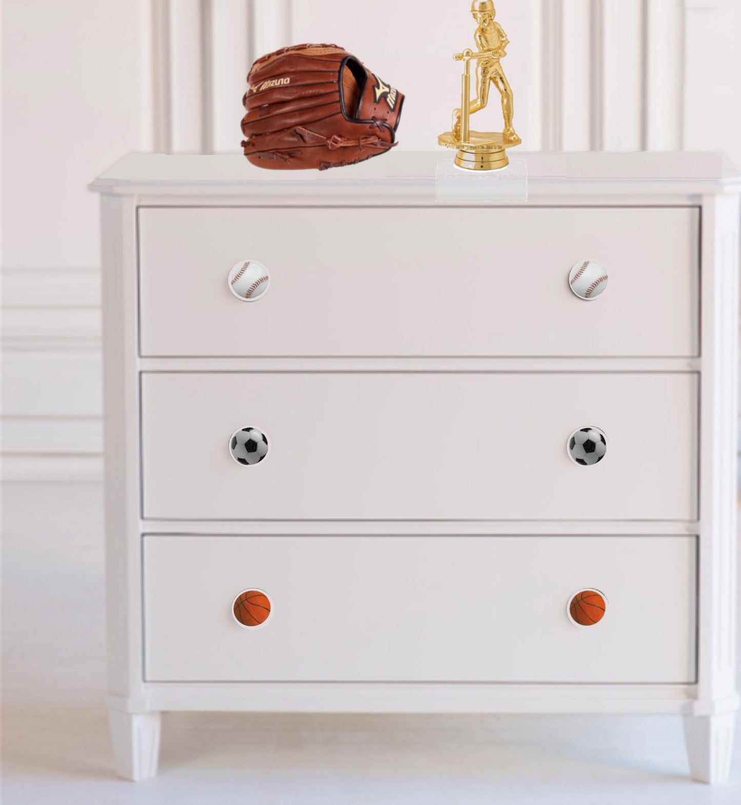 Decorative Knobs Sports Decor, Dresser Knobs, Football, Basketball, Soccer, Baseball Drawer Knobs Kids Room, Game Room, Great Gift Idea