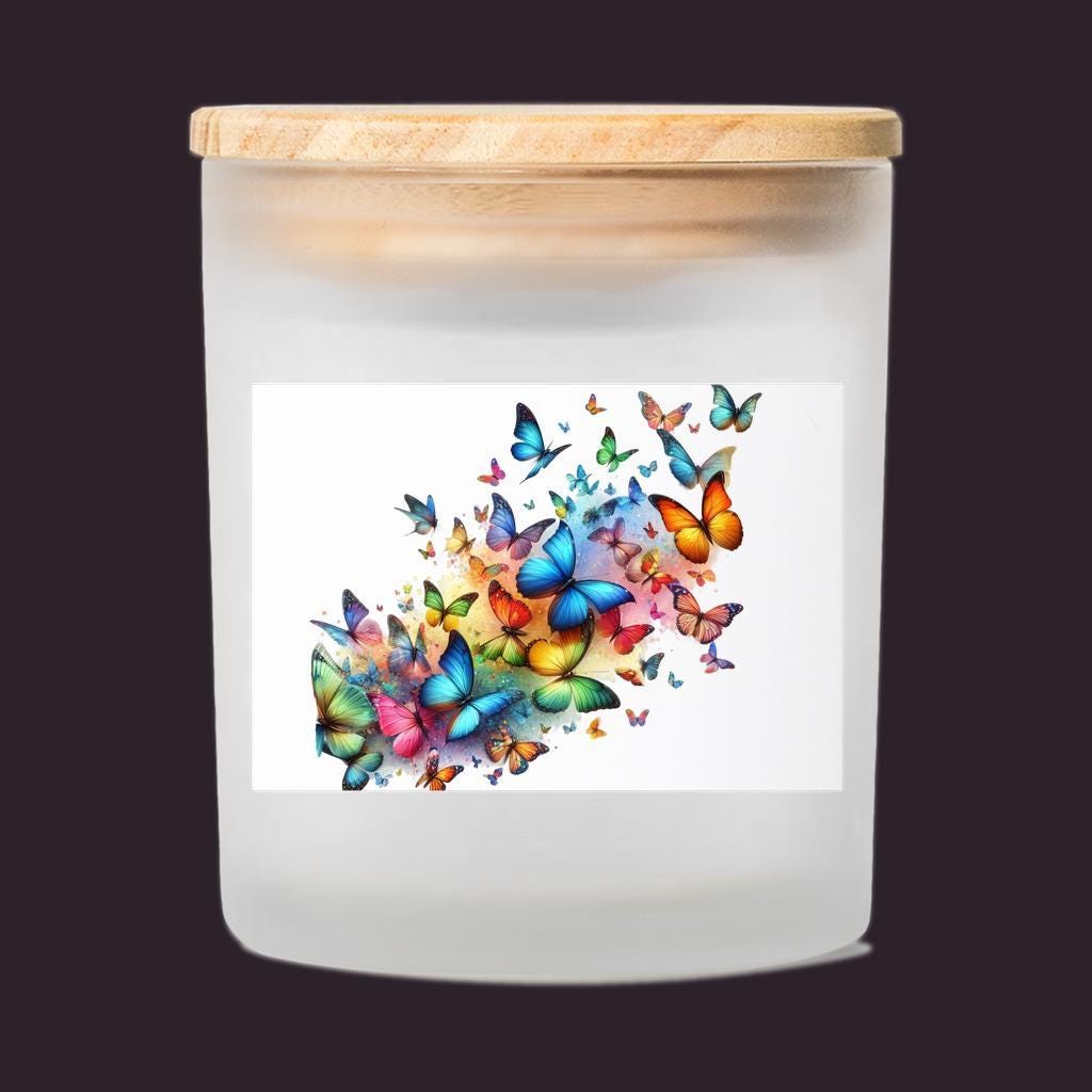 Butterflies in Flight Scented Candle - 11 oz Frosted Glass Jar w/Maple Lid, 12 Fragrance Options, Relaxing Aromatherapy, Gift for Her