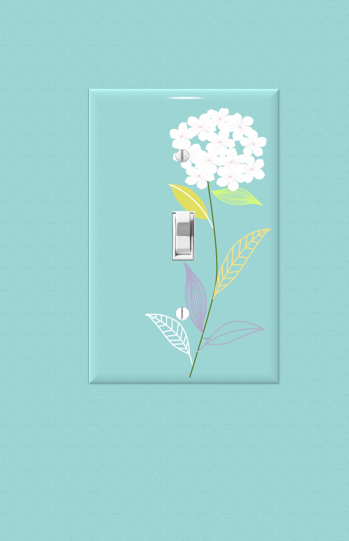 Floral Light Switch Cover - White Hydrangea on Aqua Background - Decorative Switch Plate for Home, Nursery, or Bathroom - Outlet Cover
