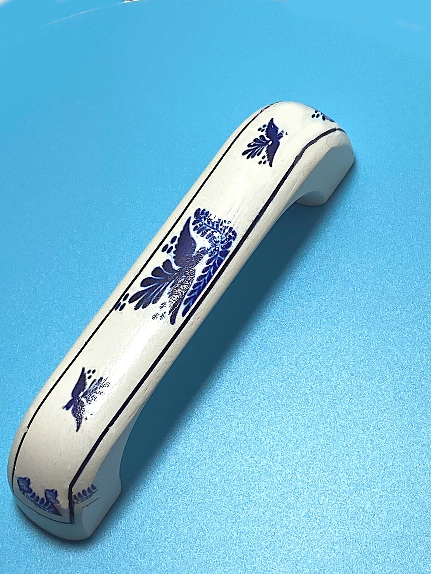 Blue Dove and White Floral Drawer Pulls: Charming Wooden Knobs for Cabinet and Drawer Enhancement, Kitchen and Bathroom Décor, Dresser Pulls