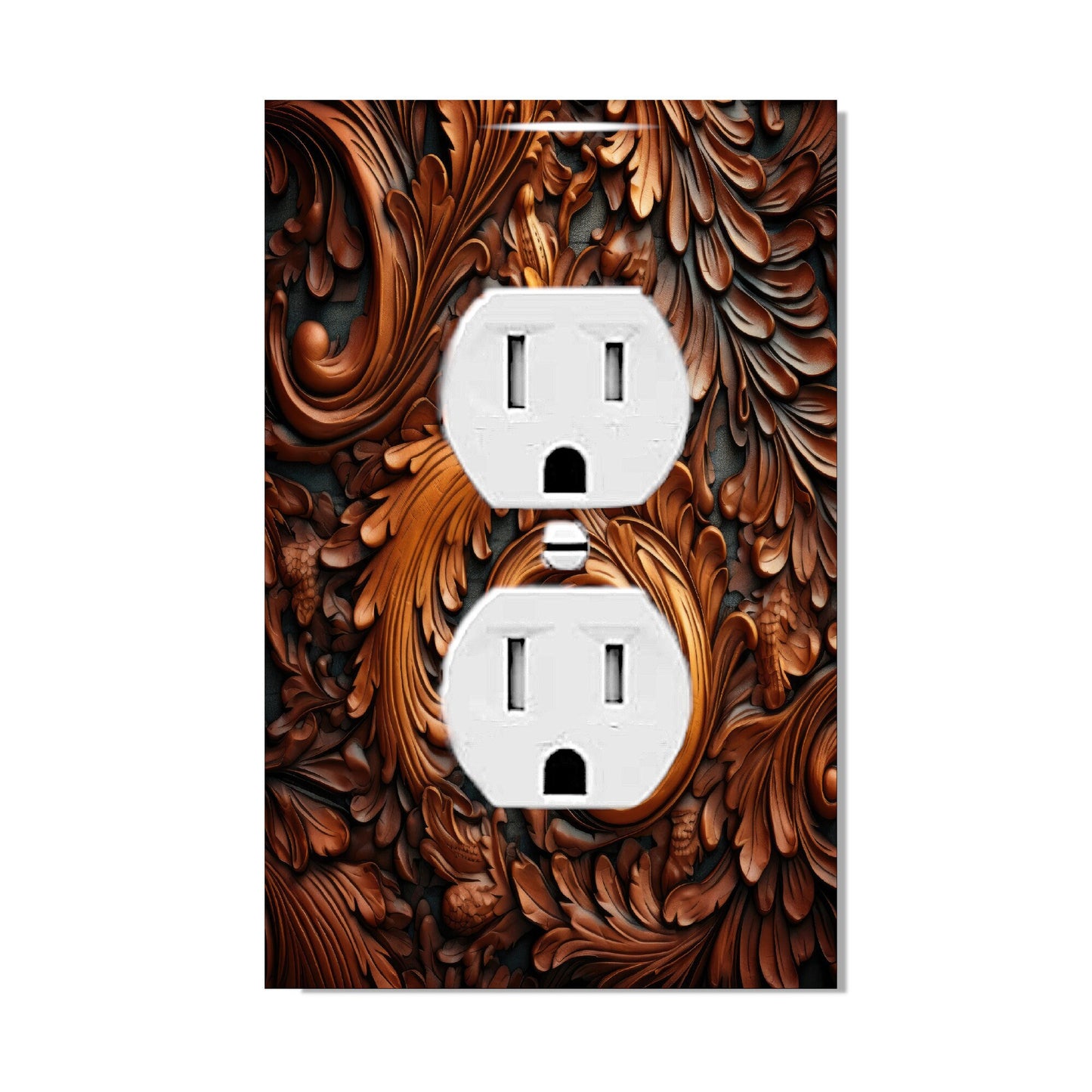 3D Tooled Leather Print Switchplate, Dark Tooled Leather Switch Covers, Rustic Leather Outlet Cover, Great Gift for Men, Wall Plate Art