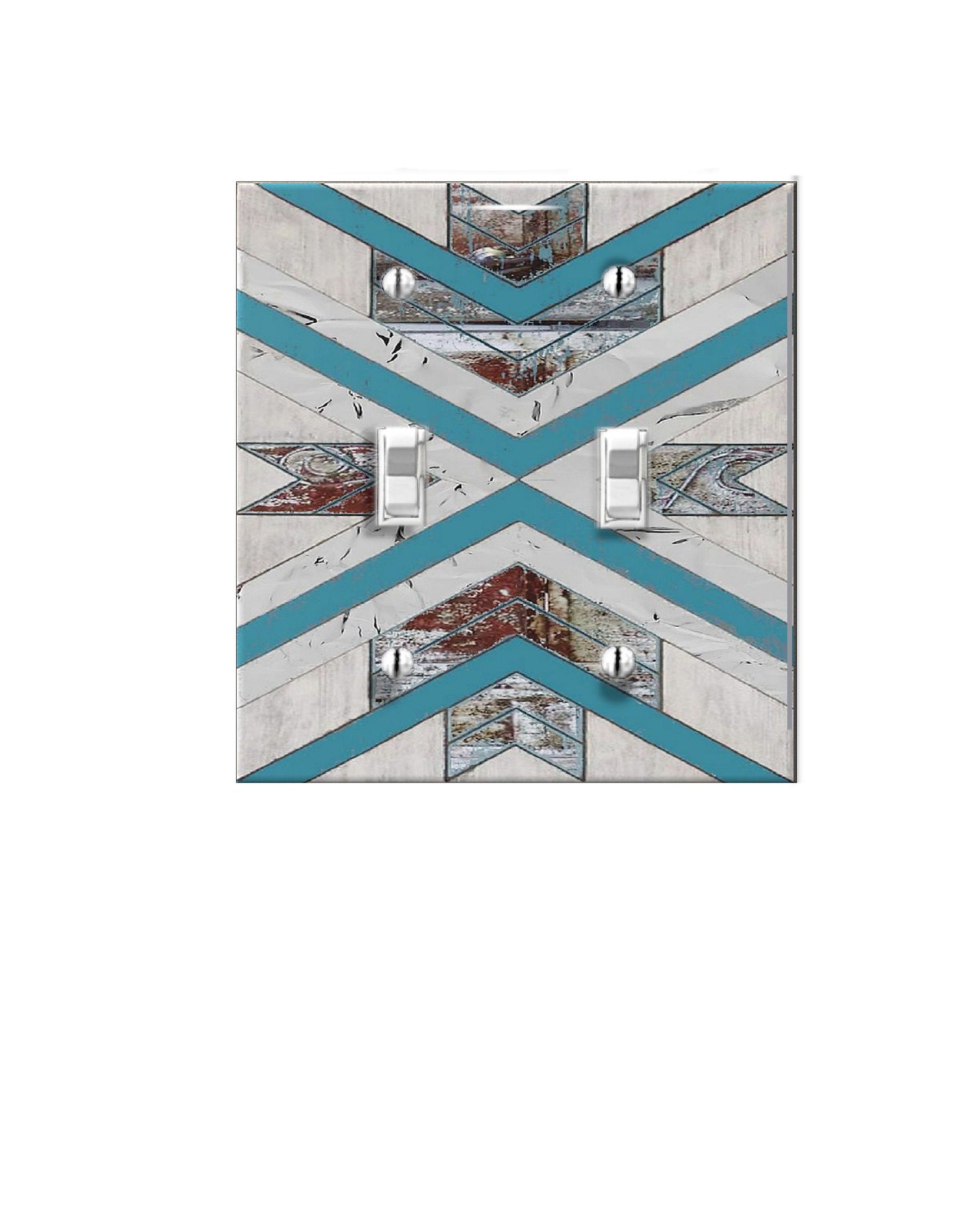 Rustic Boho Chevron Light Switch Cover – Blue and White Southwestern Wall Plate, Farmhouse Geometric Home Decor, Western Switchplate